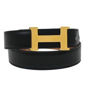 Hermes Black Box Calf Constance Reversible Belt #68 Small Good □A 06 186001